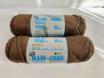 MAXI-CORD Twisted HERCULON Macrame Brown Cord 100 Yards 6mm NEW Vintage Lot Of 2 • $26.95