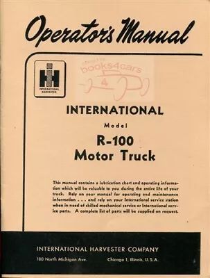 International Truck Owners Manual 1953 1955 1954 R100 Owner's Harvester Book • $46.95