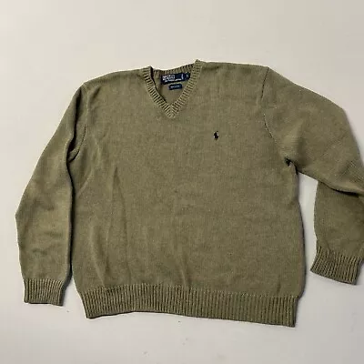 Vintage Polo Ralph Lauren Men's Sweater Size XL Green 100% Cotton Logo V-Neck  • $10