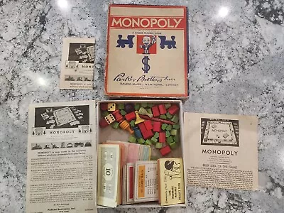 Vintage MONOPOLY Game Wooden Wood Game Pieces Cards London NO BOARD • $28.99