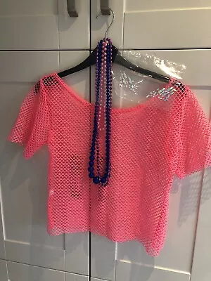 Neon Pink Dress Up Net Top 10 & 80’s Accessories • £3.50