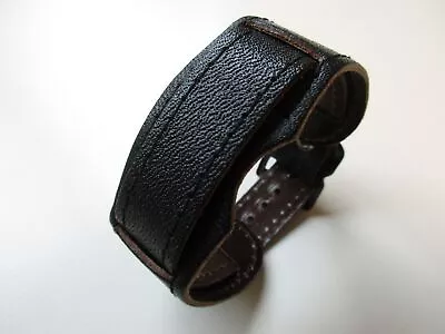 Black Vintage 1970's BUND Military Leather 18 MM Watch Band Strap • $28.99