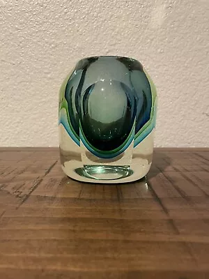 Vintage Flavio Poli Murano Sommerso Faceted Cube Vase W/Sticker 1960’s *Mint* • $100