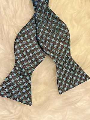 ROOSTER 100% Silk Men's Adjustable Self Tie Bow Tie Black Blue Geo-Dot NWOT • $11.42