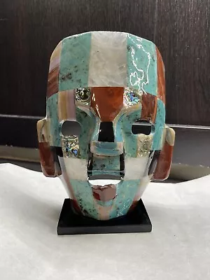 Mayan Aztec Death Mask Mother Of Pearl Onyx Abalone Burial Sculpture Folk Art  • $39.99