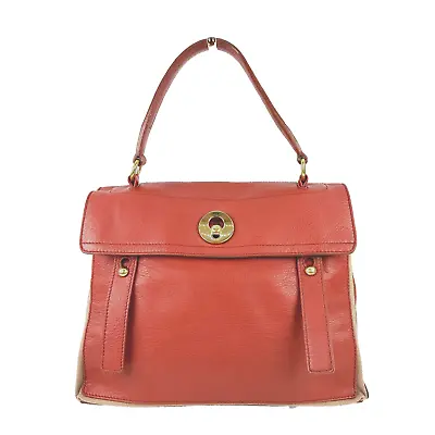 YVES SAINT LAURENT Shoulder Hand Bag Muse Two Leather Canvas Red Auth • £280.29