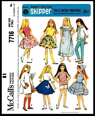 #7716 McCall's SKIPPER Fashion Doll Garments Fabric Sewing Pattern Barbies Sis  • $5.49