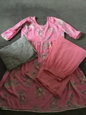 3 Piece Indian/Pakistan Frock Suit Palazzo Trousers Pink Size 18  • £20