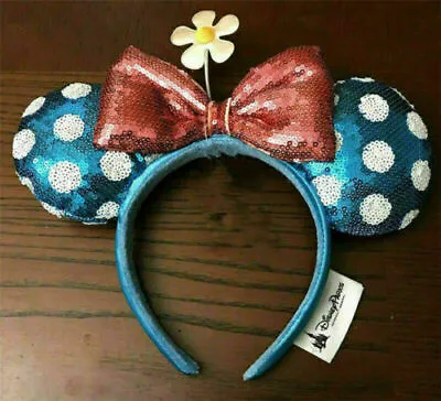 New Disney Parks Minnie Mouse Sunflower Flower Polka-dot Blue Red Ears Headband • $2.29