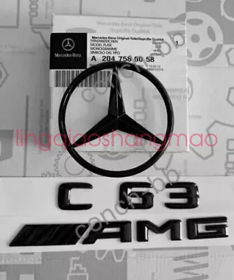Mercedes C Class W204 08-14 Rear Boot Star+C63 AMG Badge Emblem Set Gloss Black • $35.88