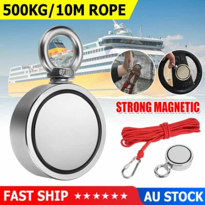 500KG Double Side Super Strong Salvage Recovery Magnet Fishing Hunting +10M Rope • $33.45