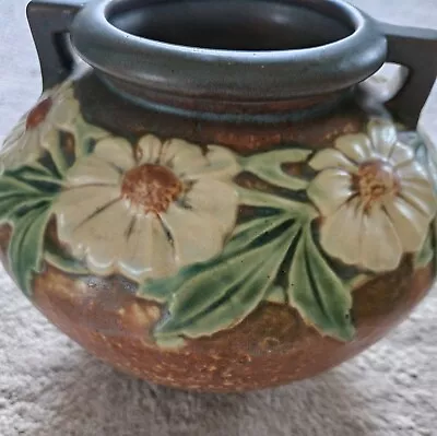 Roseville Dahlrose 1928 Medium Jardiniere Vase Cream Yellow Flowers Brown Bottom • $318.74