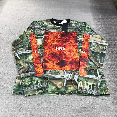 Hood By Air Shirt Mens Large Camo Flame Logo HBA Long Sleeve Orange Green Box • $88.88