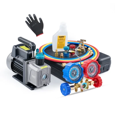 $103.79 • Buy OMT 3.5cfm 1/4hp HVAC Air Vacuum Pump & Manifold Gauge Set AC Units With Case US