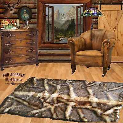 $499.99 • Buy Faux Fur Bear Skin Roots Area Rug Throw Carpet Wolf Coyote FUR ACCENTS