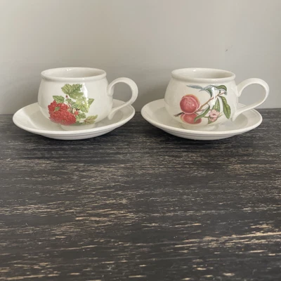 £14.95 • Buy Portmeirion Pomona Cup And Saucer Pair Red Currant And Peach 