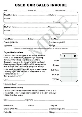 A5 Used Car Sales Invoice Receipt Pad For Selling Motor Vehicle Ideal For Trade • £5.95
