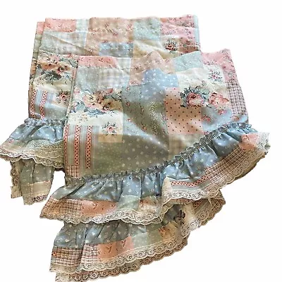 VTG JCP Floral Valances SET Rose Lace Priscilla Ruffle Pink Blue 80s Cottagecore • $22