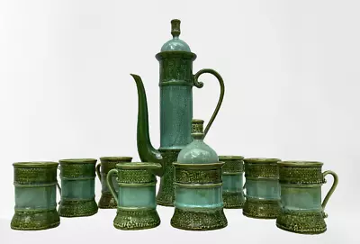 Vintage 1960's ARDCO Green Moroccan Style Teapot Set Creamer Sugar Bowl Cups • $39.99
