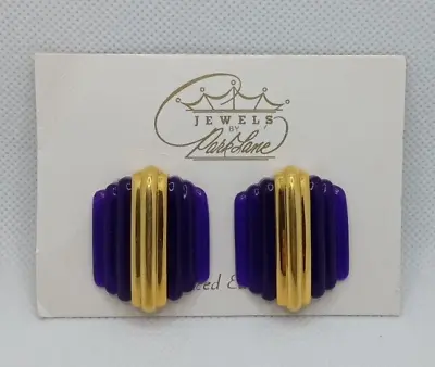 Vintage Purple Lucite Pierced Earrings Carved Polished Gold Accent Park Lane • $22.50