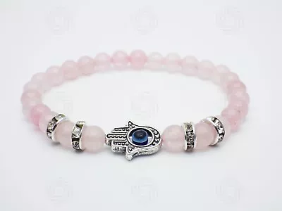 Rose Quartz Hamsa Bracelet Energy Hand Of Fatima Gemstone Luck Reiki Evil Eye UK • £5.99