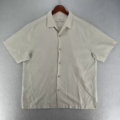 Tommy Bahama 100% Silk Mens Hawaiian Button Up Floral Beige Shirt XL • $14.99