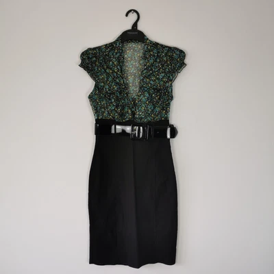 £19.99 • Buy Y2K Jane Norman Bodycon Dress UK 8 10 Floral Blouse Belt Wiggle Pencil Office