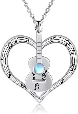 925 Sterling Silver Guitar Music Note Pendant Necklace Jewelry Gift • $61.99