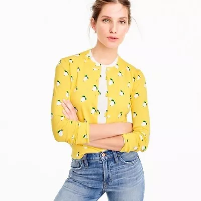NWT J Crew Jackie Cardigan Sweater XS Lemon Print Bright Yellow • $88