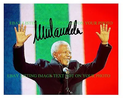 NELSON MANDELA SIGNED AUTOGRAPH 8x10 RP PHOTO S AFRICA PRESIDENT W FLAG MANDELLA • $19.99