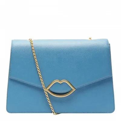 £150 • Buy BNWT Lulu Guinness Annabel Petrol Blue Leather Cut Out Lips Handbag