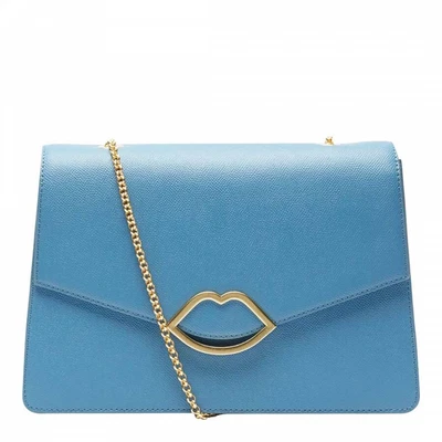 £150 • Buy BNWT Lulu Guinness Annabel Petrol Blue Leather Cut Out Lips Handbag