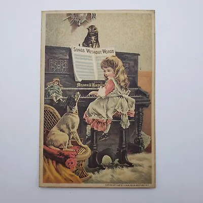 Antique Mason & Hamlin Piano Advertising Trade Card Girl Playing Piano To Pets • $10