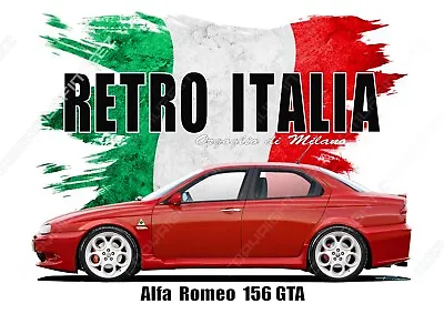 £15 • Buy ALFA ROMEO 156 GTA  T-shirt.  RETRO ITALIA. CLASSIC CAR. ITALIAN FLAG. RETRO.