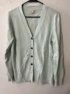 J Crew Women's Button V Neck Cardigan Sweater Wool Blend Mint Green F4721 Large • $13.52