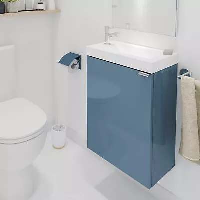 GoodHome W43cm X H55cm X D23cm Imandra Blue Bathroom Cloakroom Vanity Cabinet • £60