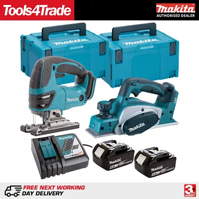 Makita 18V Planer + Jigsaw Twin Kit With 2 X 5.0Ah Batteries & Charger In Case • £522