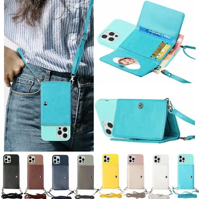 For IPhone 11 12 Pro 14 15 7 8 PLUS Wallet Case With Card Holder Crossbody Strap • $13.08