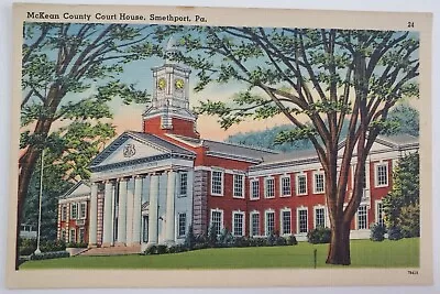 Smethport PA McKean County Court House Clock Tower Vintage Linen Postcard E72 • $7.95