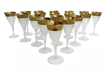 18 Moser Czech Cut Crystal Glass Claret Wine Goblets In Gold Splendid • $2337.50