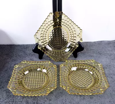 3 Vintage EAPG THOUSAND EYE 8 Inch PLATES Amber Color Hobnail • $42.50