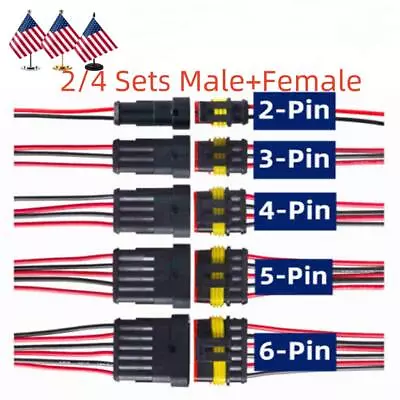 2/3/4/6-Pin Way Car Waterproof Male Female Electrical 18AWG Wire Connector Plug • $11.99