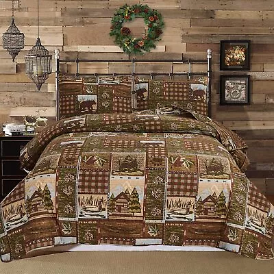 Lodge Bedspread King Size Rustic Cabin Quilt Sets Moose Bear Bedspread Coverlet • $63.34