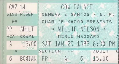 WILLIE NELSON / MERLE HAGGARD 1983 TOUR COW PALACE TICKET STUB / NM 2 MNT No. 1 • $59.99