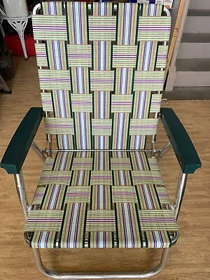 Vintage Aluminum Lawn Chair Webbed Green Arm Rests Multi-Color • $65.99