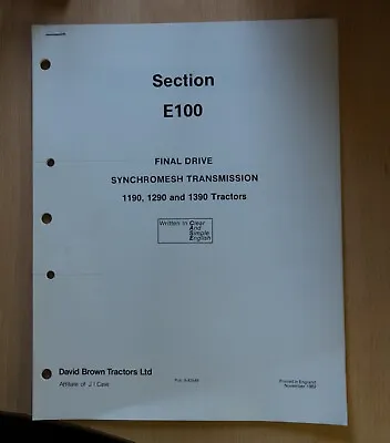 £4.99 • Buy 1982 David Brown Service Manual -  Synchromesh Transmission  1190 1290 1390