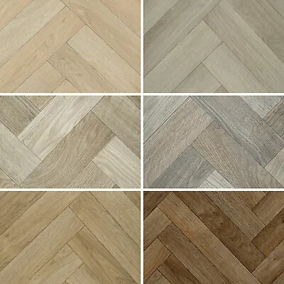 Herringbone Vinyl Flooring Vintage Wood Parquet Effect  Lino Kitchen Bathroom • £233.74