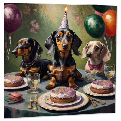 Cute Dachshund Birthday Card - Dachshund Birthday Party Card 145mm X 145mm • £2.99