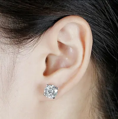 9.00 Ct Round Cut VVS1/D Lab Created Stud Earrings 14K White Gold 10mm Push Back • $69.95