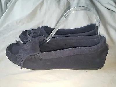 $16 • Buy Minnetonka Moccasin 409t Kilty Fringe Ballet Flat Blue Leather Loafer Shoes 8